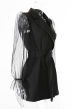 Fashion Elegant Solid See-through Turndown Collar A Line Dresses