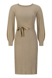 Solid Bandage O Neck One Step Skirt Dresses