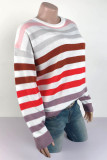 Fashion Sweet Striped Patchwork O Neck Tops