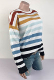 Fashion Sweet Striped Patchwork O Neck Tops