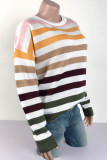 Fashion Sweet Striped Patchwork O Neck Tops