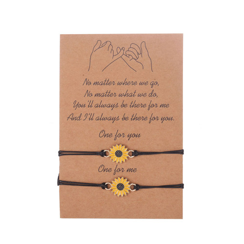 Sunflower Wax Thread Braided Best Friends Bracelet 2Pcs