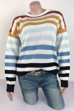 Fashion Sweet Striped Patchwork O Neck Tops