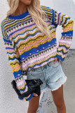 Fashion Striped Patchwork O Neck Tops