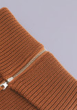 Elegant Solid Zipper Turndown Collar Tops