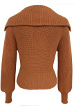 Elegant Solid Zipper Turndown Collar Tops