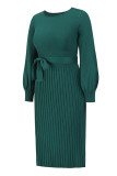 Solid Bandage O Neck One Step Skirt Dresses
