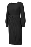 Solid Bandage O Neck One Step Skirt Dresses