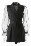 Fashion Elegant Solid See-through Turndown Collar A Line Dresses