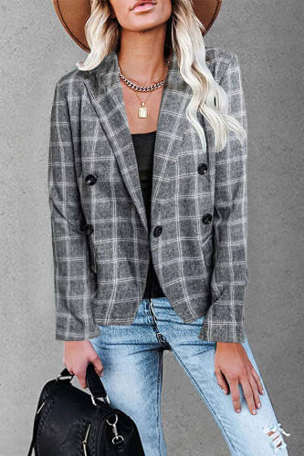 Work Street Plaid Patchwork Turn-back Collar Outerwear