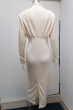 Celebrities Elegant Solid Patchwork O Neck One Step Skirt Dresses
