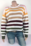 Fashion Sweet Striped Patchwork O Neck Tops