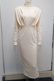 Celebrities Elegant Solid Patchwork O Neck One Step Skirt Dresses