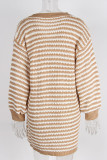 Plaid Striped Patchwork V Neck Long Sleeve Dresses