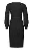 Solid Bandage O Neck One Step Skirt Dresses