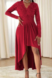 Elegant Formal Solid Lace Asymmetrical V Neck A Line Dresses