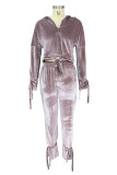 Elegant Solid Solid Color Hooded Collar Long Sleeve Two Pieces