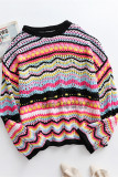 Fashion Striped Patchwork O Neck Tops
