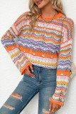 Fashion Striped Patchwork O Neck Tops
