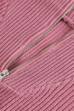 Elegant Solid Zipper Turndown Collar Tops