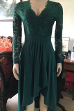 Elegant Formal Solid Lace Asymmetrical V Neck A Line Dresses