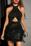 Sweet Solid Backless Halter A Line Dresses