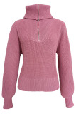 Elegant Solid Zipper Turndown Collar Tops