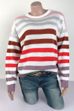 Fashion Sweet Striped Patchwork O Neck Tops
