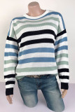 Fashion Sweet Striped Patchwork O Neck Tops