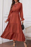 Fashion Elegant Solid Frenulum Lotus Leaf Collar Long Dress Dresses