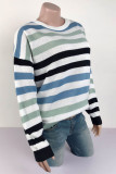 Fashion Sweet Striped Patchwork O Neck Tops
