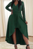 Elegant Formal Solid Lace Asymmetrical V Neck A Line Dresses