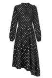 Fashion Print Patchwork O Neck Long Sleeve Dresses