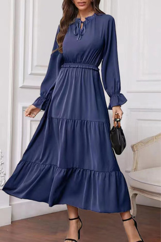 Fashion Elegant Solid Frenulum Lotus Leaf Collar Long Dress Dresses