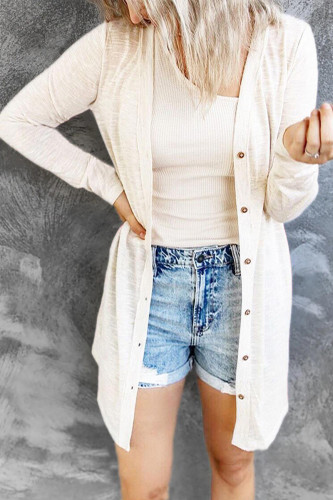 Fashion Solid Buttons O Neck Tops