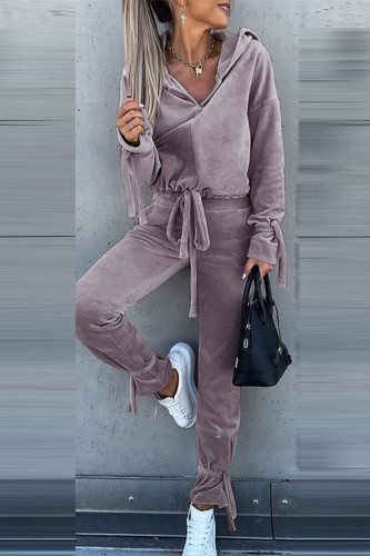 Elegant Solid Solid Color Hooded Collar Long Sleeve Two Pieces