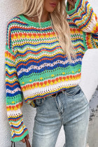 Fashion Striped Patchwork O Neck Tops