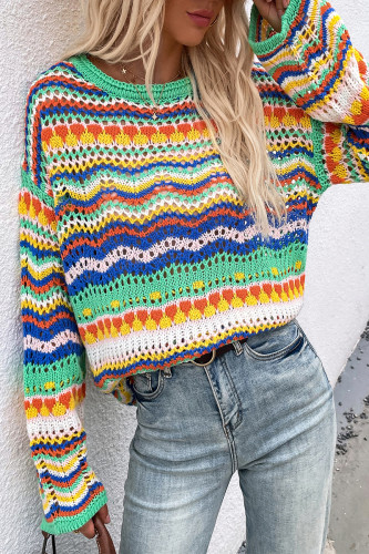 Fashion Striped Patchwork O Neck Tops