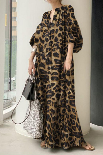 Casual Leopard Printing Shirt Collar Printed Dress Dresses