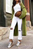 Work Elegant Solid Solid Color Turndown Collar Outerwear