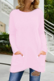 Casual Solid Patchwork Pocket O Neck Tops