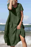 Casual Solid Patchwork O Neck Straight Dresses