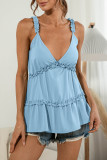 Fashion Sweet Solid Patchwork V Neck Tops
