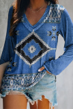 Casual Print Patchwork Basic V Neck Tops