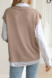Casual Solid Patchwork V Neck Tops