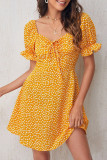Fashion Sweet Print Patchwork V Neck A Line Dresses