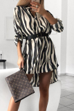 Fashion Print Patchwork Turndown Collar Straight Dresses