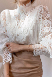 Elegant Patchwork Lace Hollowed Out Buckle Mandarin Collar Tops