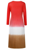 Fashion Casual Print Patchwork Contrast V Neck Long Sleeve Dresses
