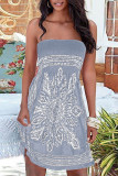 Fashion Casual Print Patchwork Strapless A Line Dresses